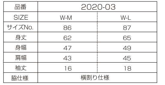 2020ドライかのこポロサイズ表