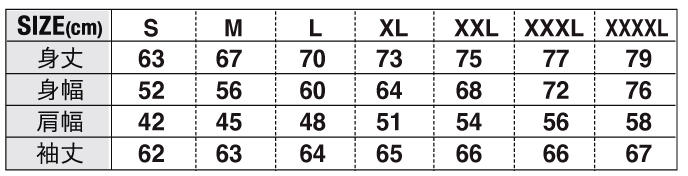 スタッフジャケット(7061−01)サイズ表